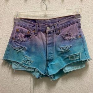 Blue and Purple Hand-dyed High Waisted Shorts